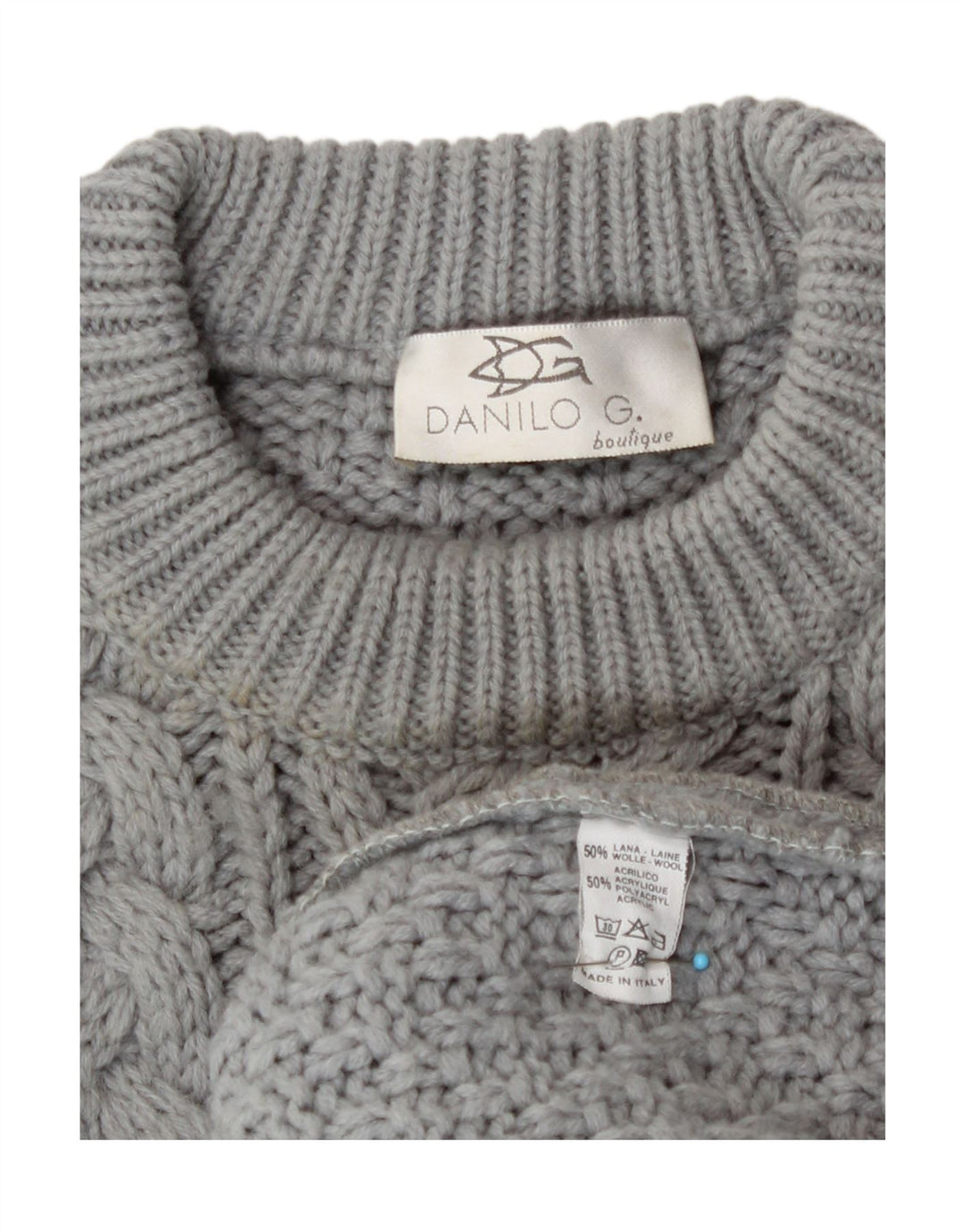 Suéter vintage masculino com gola redonda, grande lã cinza