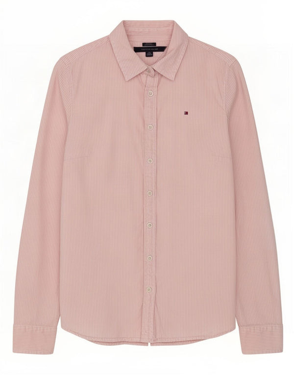 Tommy Hilfiger Camisa Classic Fit Feminina UK 6 XS Rosa Pinstripe Algodão