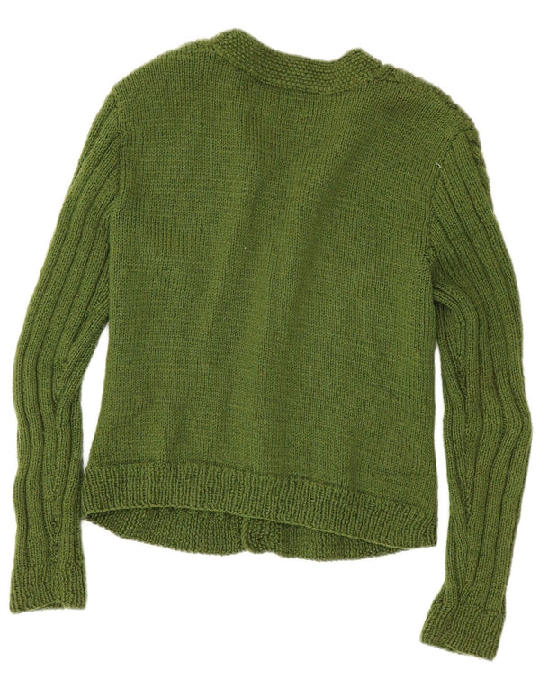 Suéter Cardigan Crop Feminino Vintage Reino Unido 10 Pequeno Verde