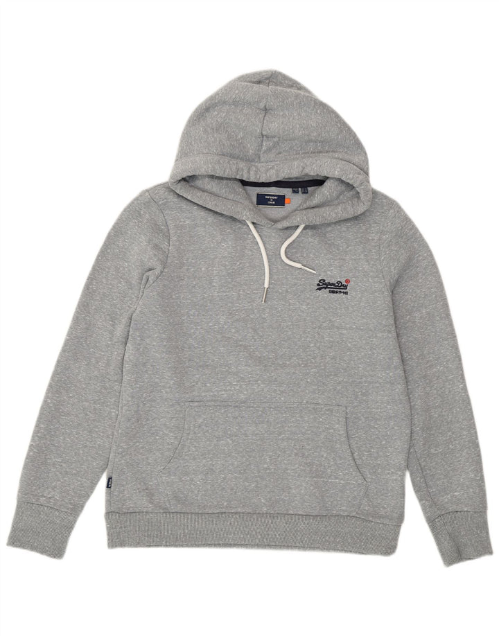 Jumper com capuz feminino Superdry UK 14 grande poliéster manchado cinza