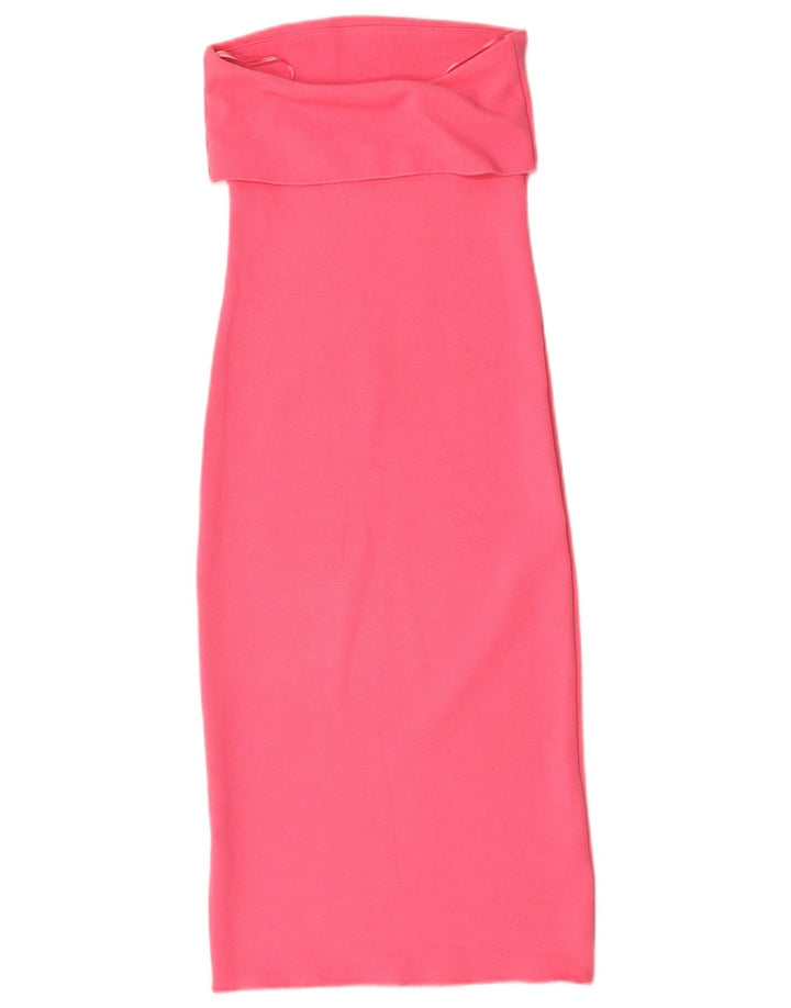 Vestido feminino sem alças Zara UK 8 pequeno viscose rosa