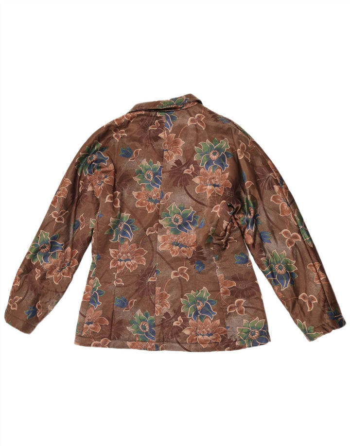 Jaqueta blazer vintage feminina com 4 botões Reino Unido 14 marrom médio floral
