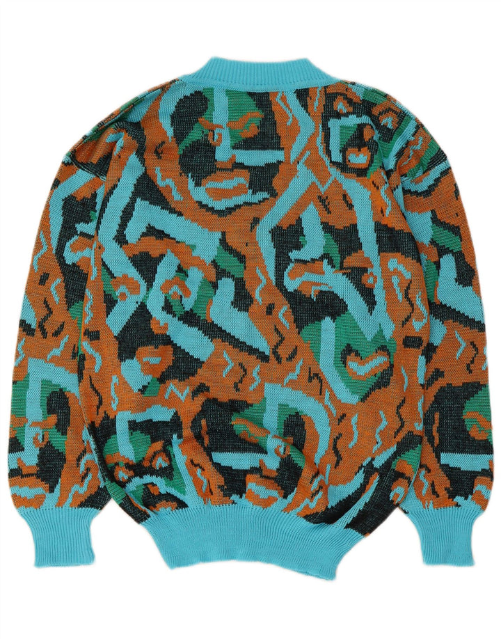 Suéter feminino vintage com decote em V Reino Unido 16 grande multicolorido