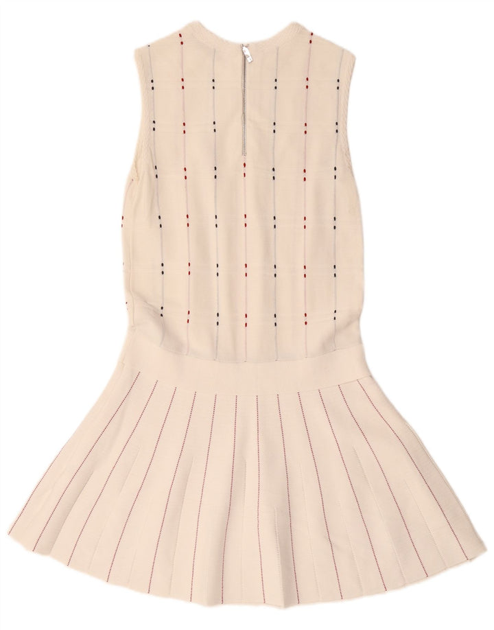 Vestido feminino Ted Baker sem mangas com cintura baixa tamanho 1 XS listrado branco