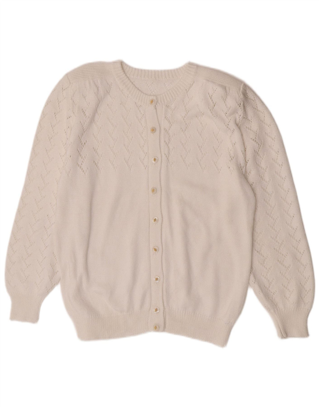 Suéter Cardigan Feminino Vintage UK 14 Médio Branco