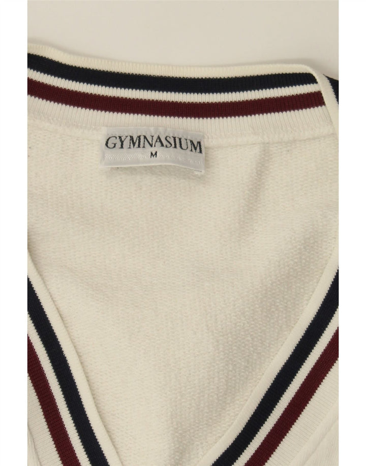 GYMNASIUM Mens Graphic Sweatshirt Jumper Medium White Vintage Gymnasium and Second-Hand Gymnasium from Messina Hembry 