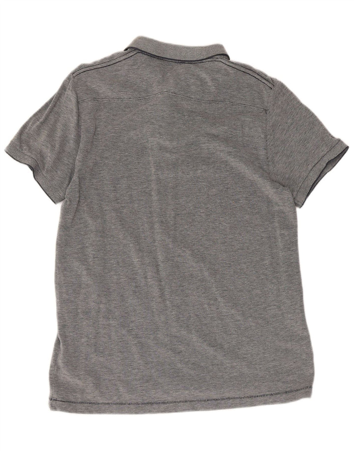 Camisa polo masculina slim da French Connection, algodão manchado cinza grande