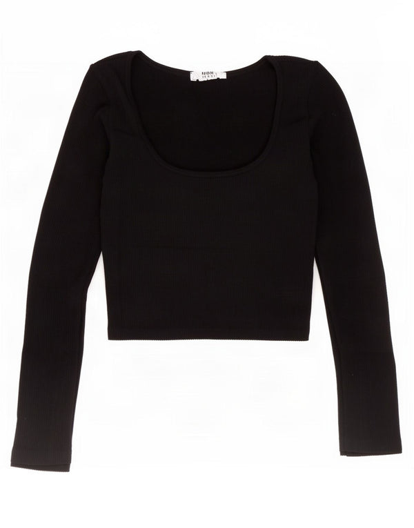 Top cropped feminino Zara manga comprida UK 4 XS azul marinho