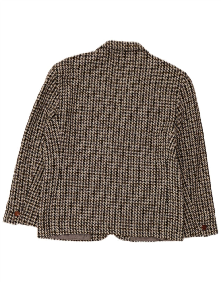 Jaqueta blazer feminina vintage com 2 botões IT 44 lã houndstooth cinza médio