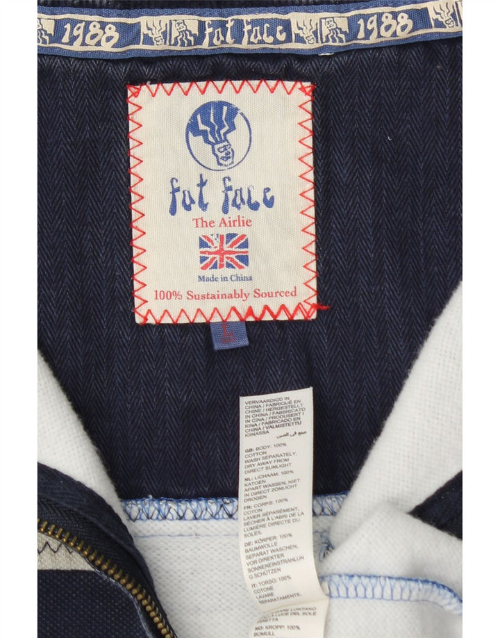 FAT FACE Suéter masculino com zíper e gola em bloco grande de algodão azul