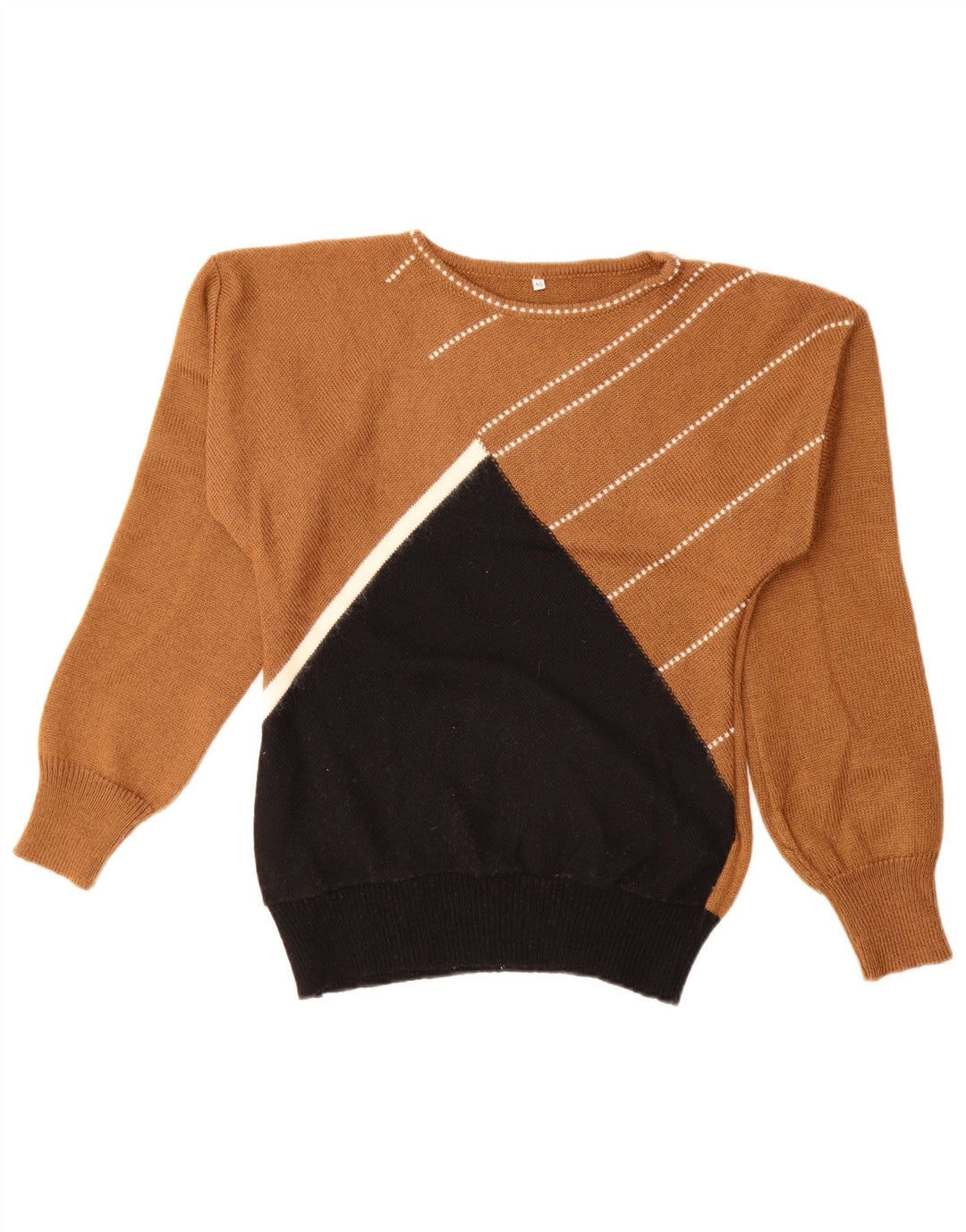 Suéter feminino vintage com gola canoa EU 40 bloco colorido marrom médio