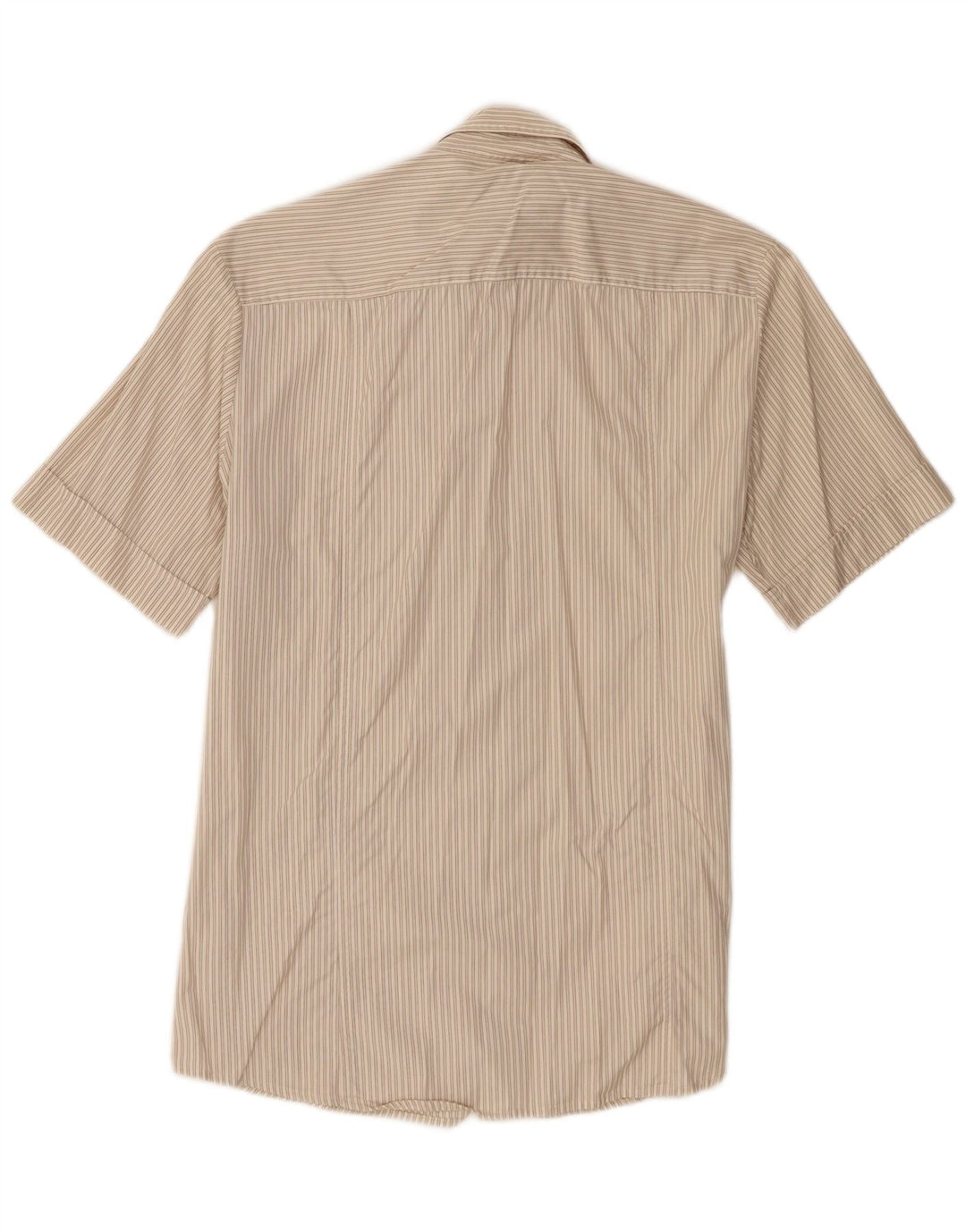 Camisa masculina de manga curta Hugo Boss algodão listrado bege médio