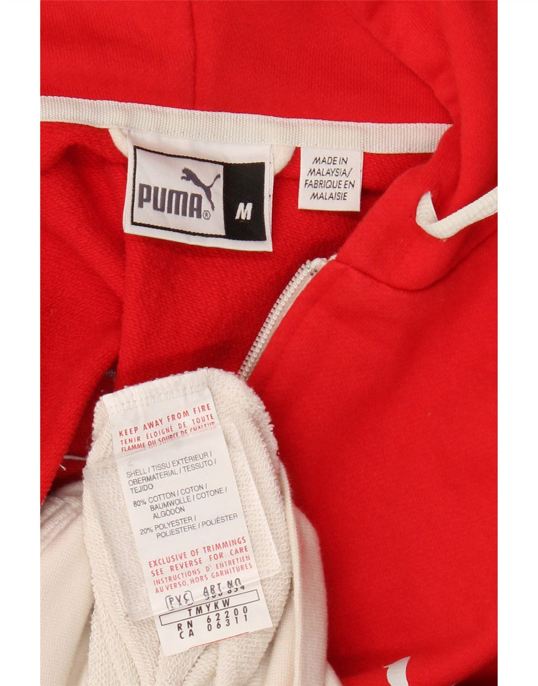 Suéter masculino Puma com capuz e zíper gráfico médio vermelho algodão colorblock