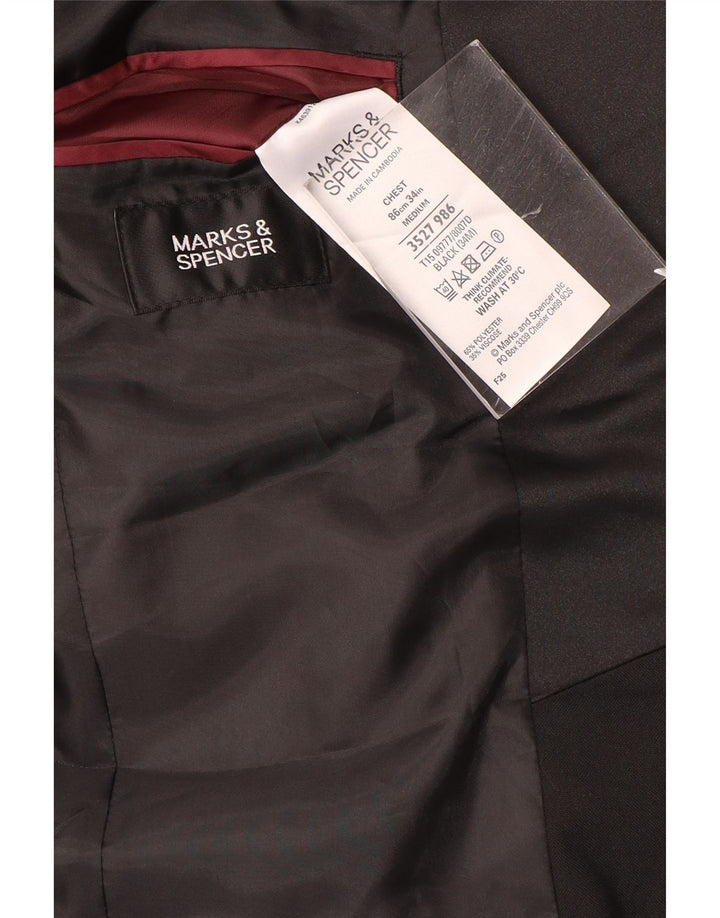 Jaqueta blazer masculina de 2 botões Marks & Spencer Reino Unido 34 pequena preta poliéster