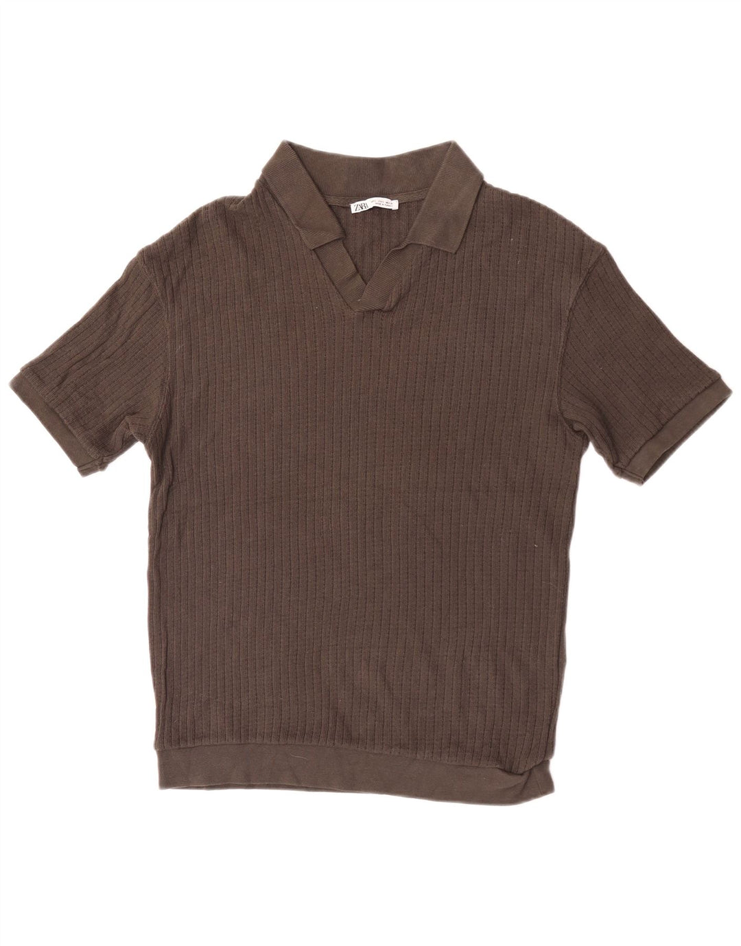 Camisa polo masculina Zara pequena algodão marrom