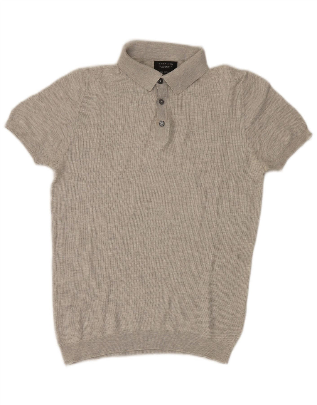 Zara Suéter masculino de manga curta com gola polo cinza médio manchado