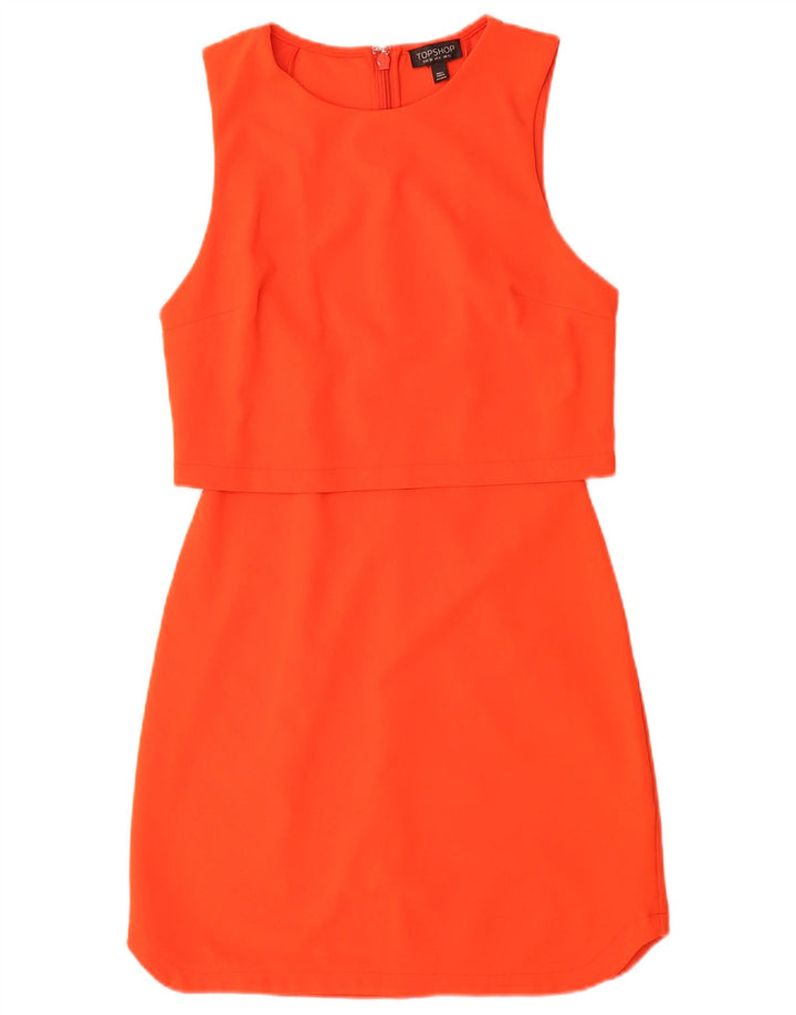 Topshop vestido feminino sem mangas com bainha UK 10 poliéster laranja pequeno