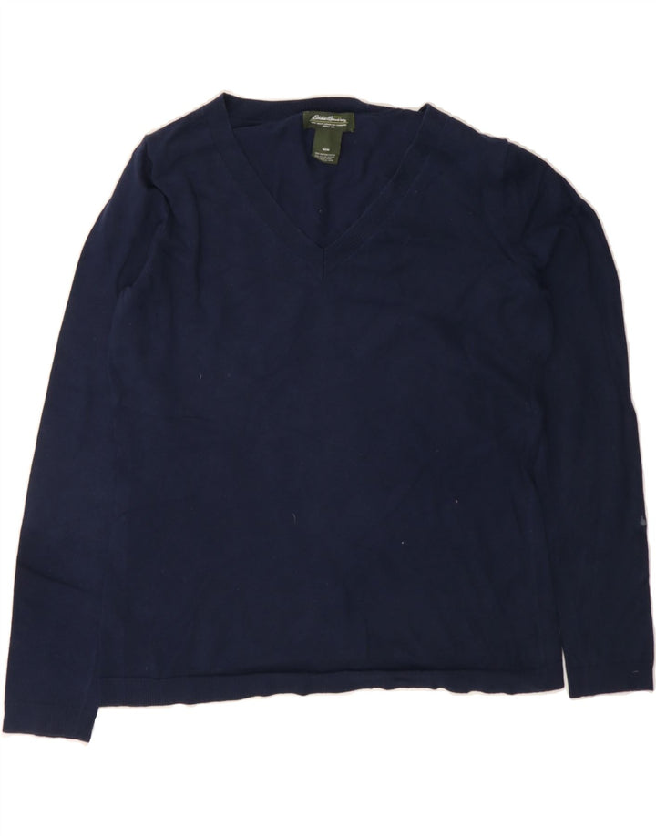 EDDIE BAUER Mens V-Neck Jumper Sweater Medium Navy Blue Cotton Vintage Eddie Bauer and Second-Hand Eddie Bauer from Messina Hembry 