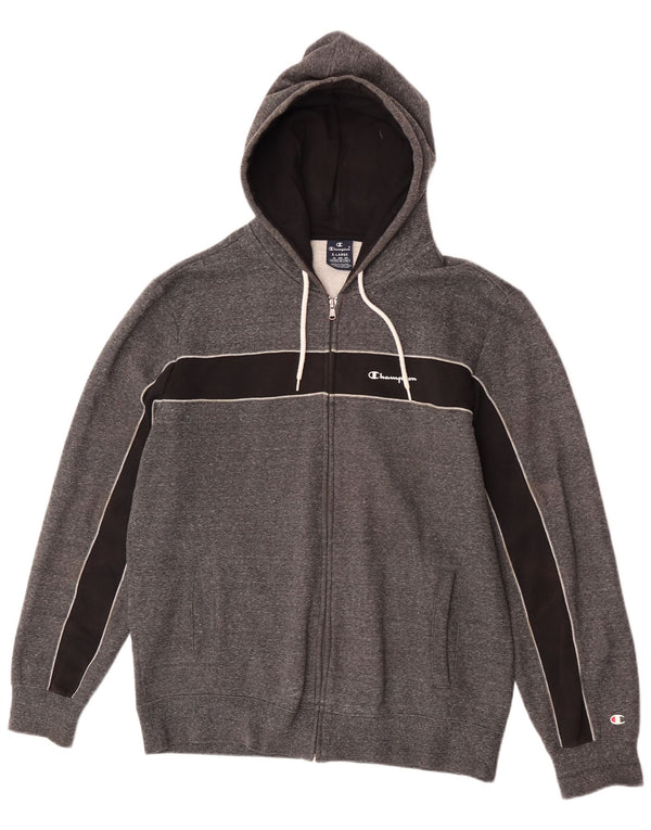 Suéter masculino Champion com capuz e zíper XL cinza colorblock algodão
