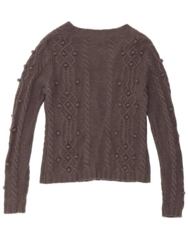 Suéter cardigan feminino Laura Ashley Reino Unido 10 lã de cordeiro cinza pequena