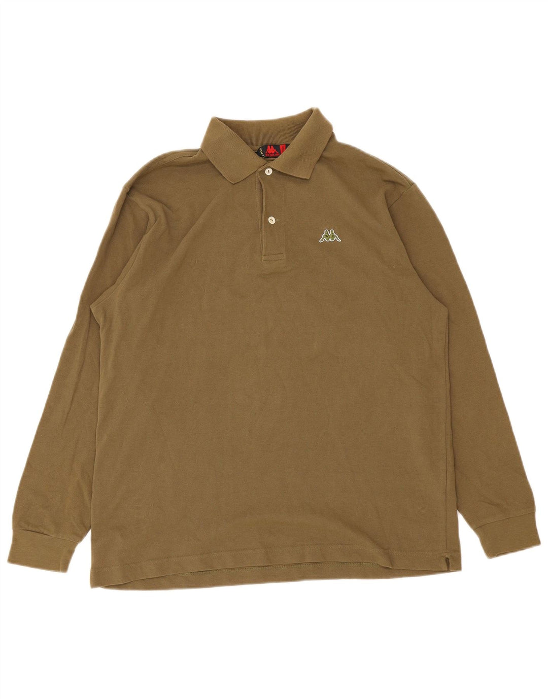 Camisa polo masculina Kappa de manga comprida de algodão cáqui médio