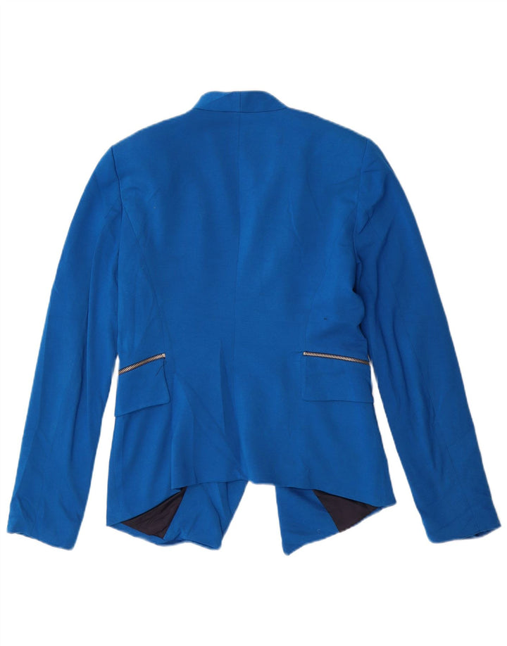 Jaqueta Zara Womens Open Blazer UK 12 Poliéster Azul Médio