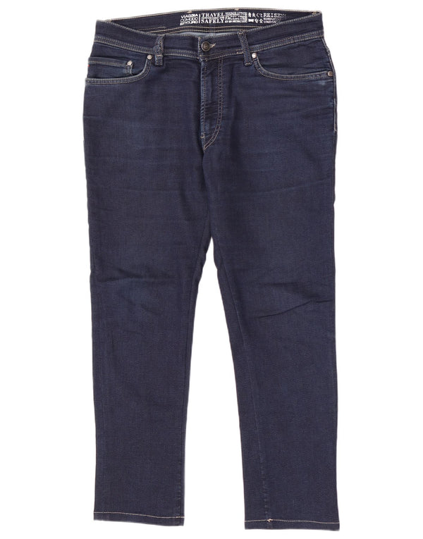 Carrera Calça feminina casual de viagem slim IT 46 grande W32 L27 algodão azul
