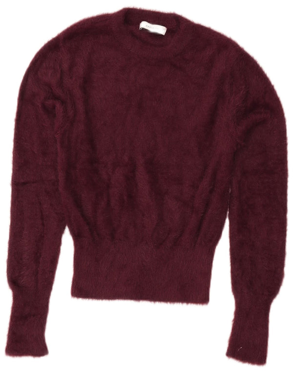 Suéter feminino Zara com gola redonda, Reino Unido 10 pequeno Borgonha Nylon