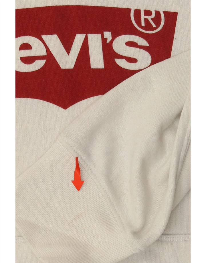 LEVI'S Womens Oversized Graphic Hoodie Jumper UK 14 Medium White Cotton