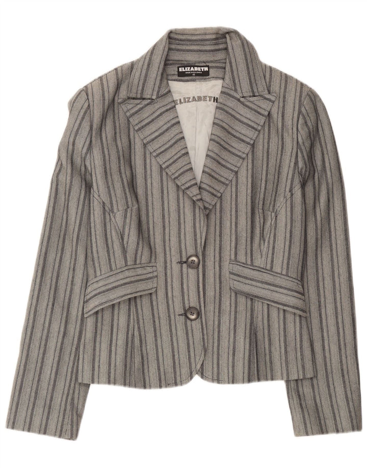 Jaqueta blazer feminina vintage com 2 botões EU 46 XL listrada cinza