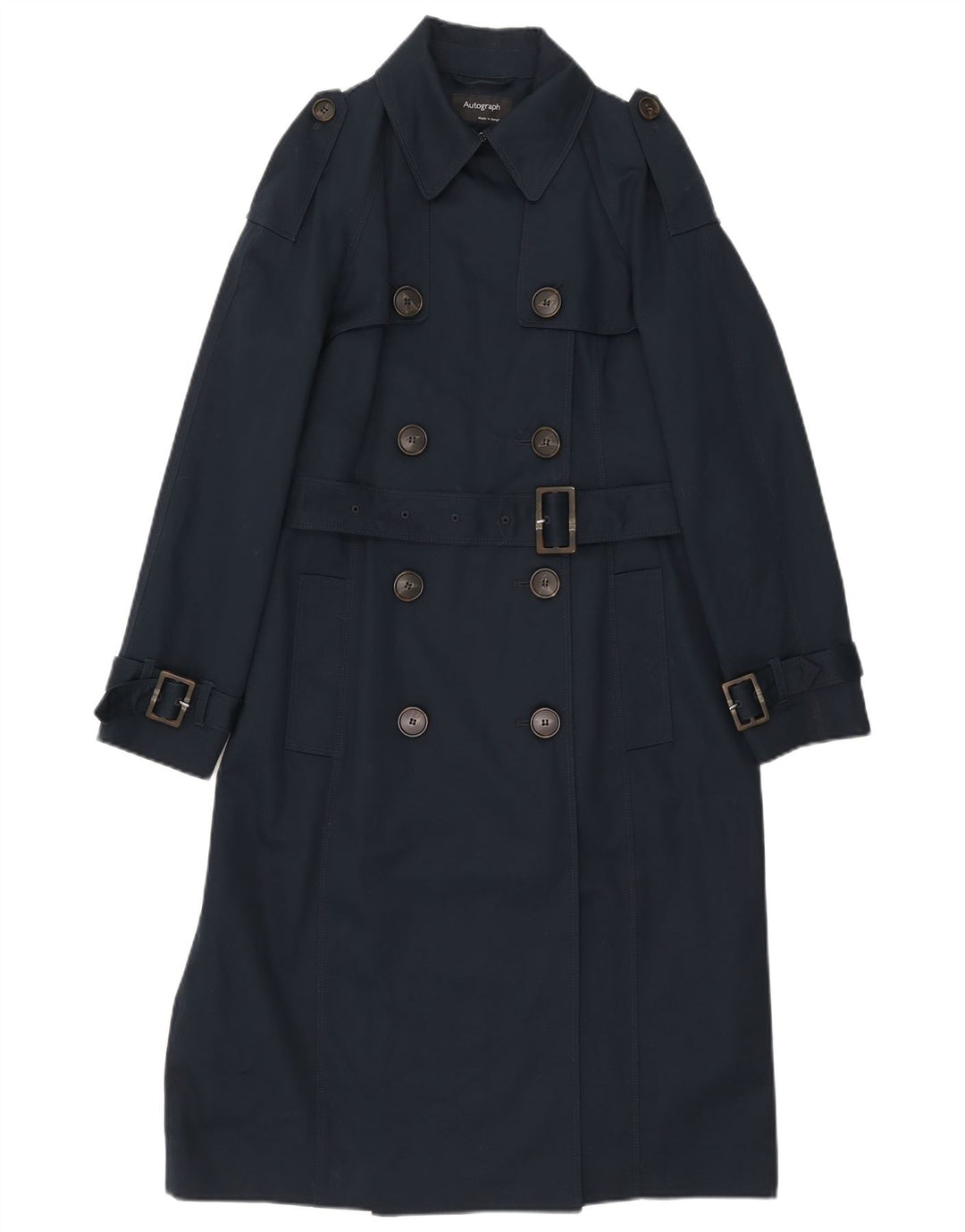 Casaco impermeável feminino Marks & Spencer Reino Unido 12 algodão azul marinho médio