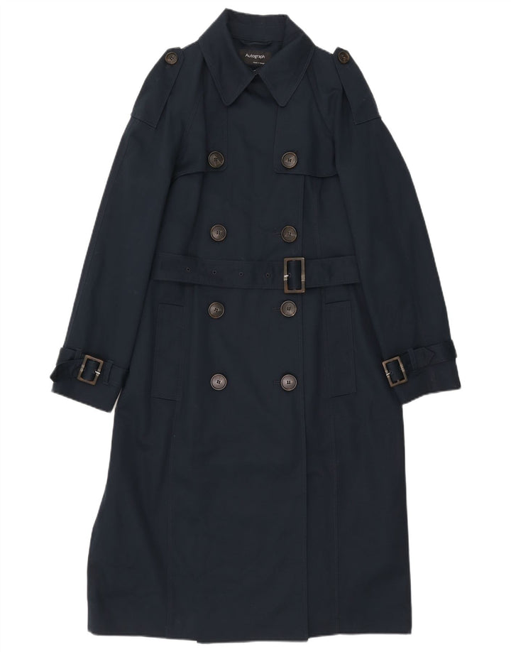 Casaco impermeável feminino Marks & Spencer Reino Unido 12 algodão azul marinho médio