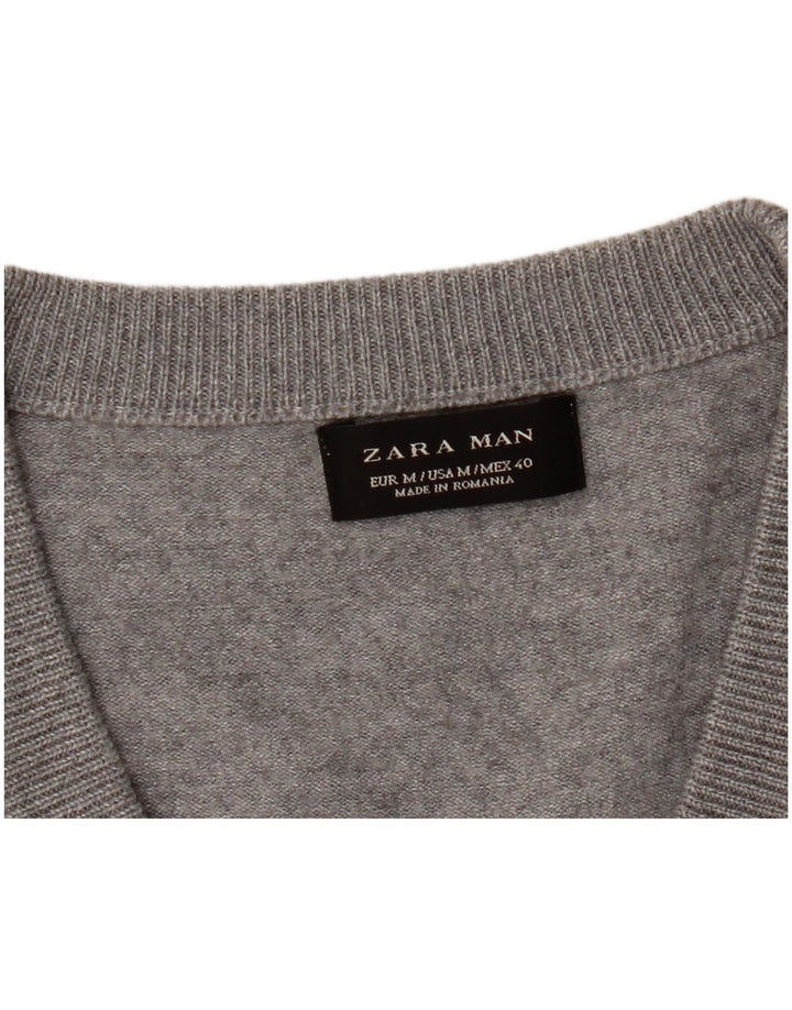 Suéter cardigã masculino Zara médio cinza manchado