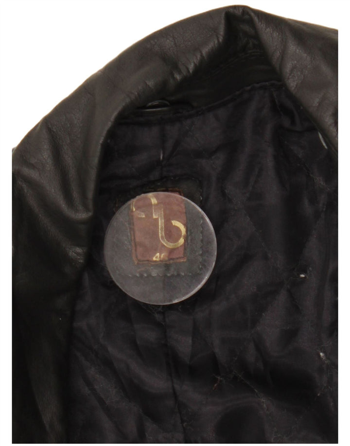 Jaqueta de couro vintage feminina com peito duplo IT 46 grande preta