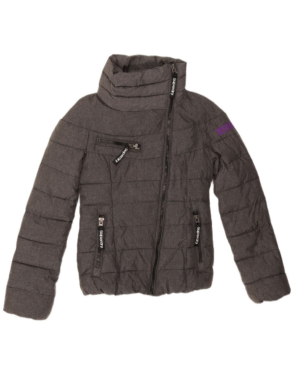 Jaqueta acolchoada gráfica feminina Superdry UK 6 XS poliéster cinza