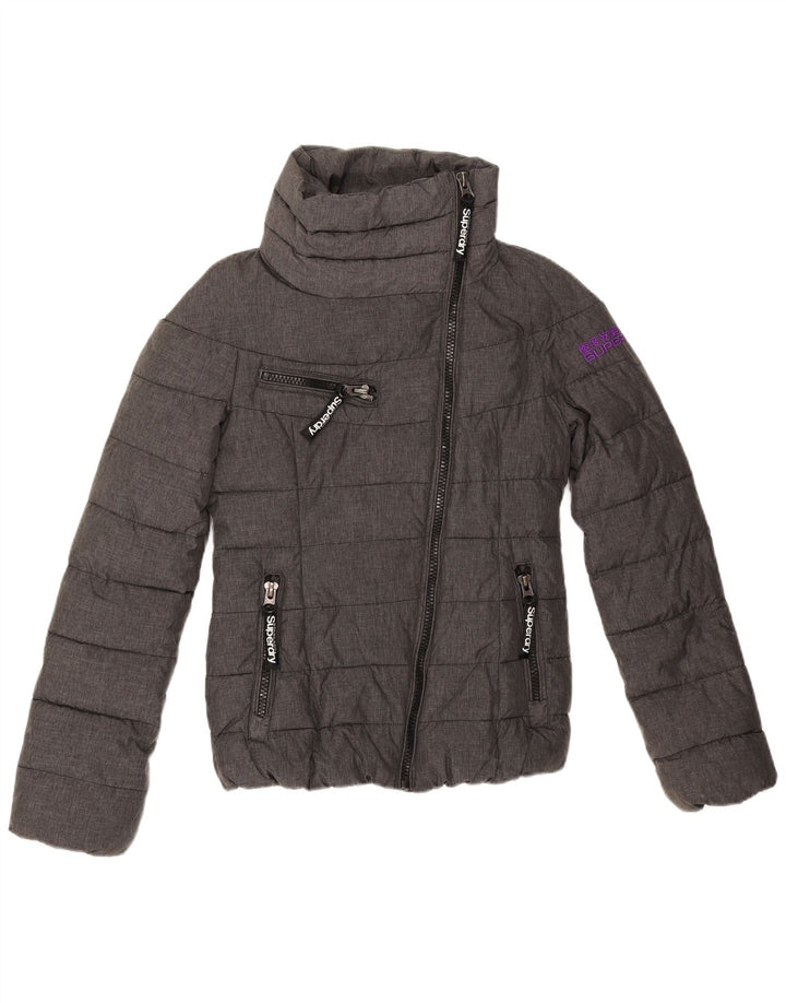 Jaqueta acolchoada gráfica feminina Superdry UK 6 XS poliéster cinza