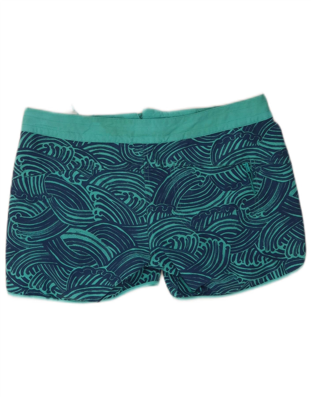 Shorts de banho feminino Patagonia com padrão abstrato US 6 nylon azul médio