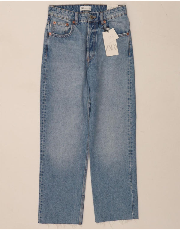 Calça jeans reta feminina Zara cintura alta EU 36 XS W26 L26 azul algodão
