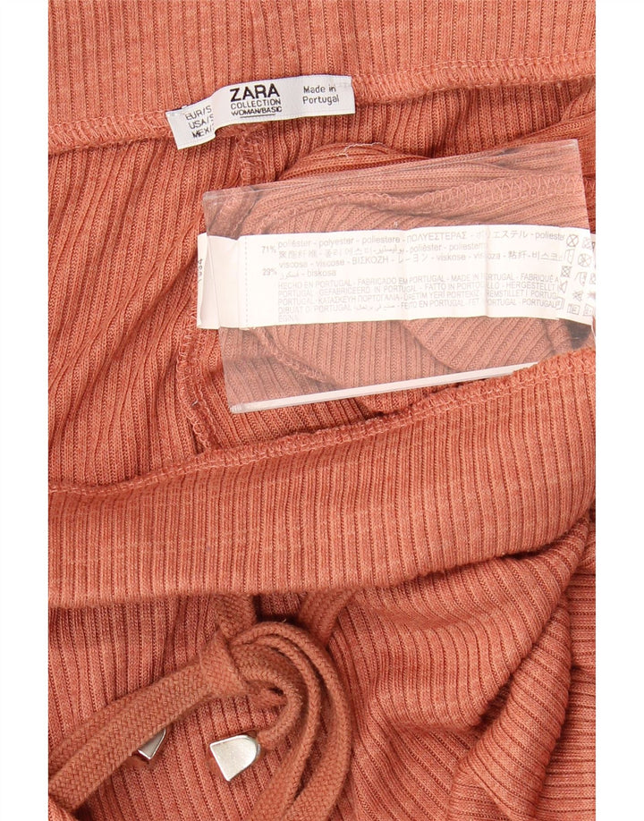 Calça de treino feminina Zara com perna larga Reino Unido 8 poliéster marrom pequeno