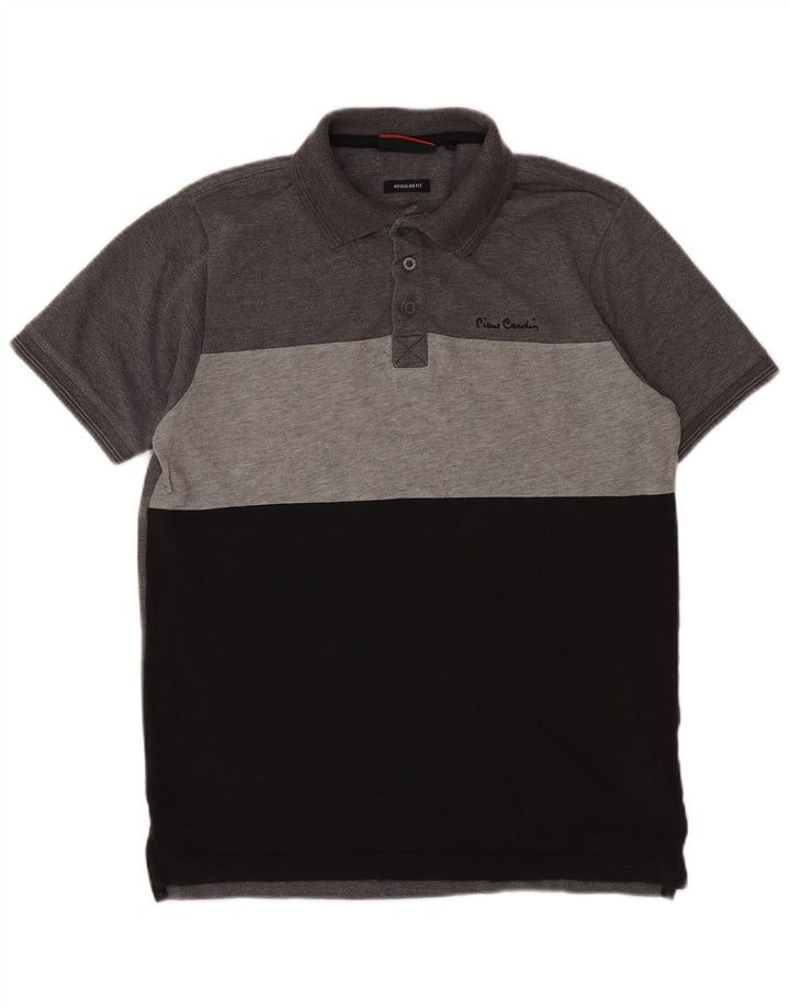 Camisa polo masculina Pierre Cardin Regular Fit pequena cinza colorblock poliéster