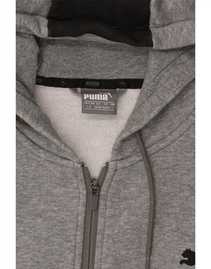 PUMA Mens Graphic Zip Hoodie Sweater Large Grey Colourblock Cotton Vintage Puma and Second-Hand Puma from Messina Hembry 