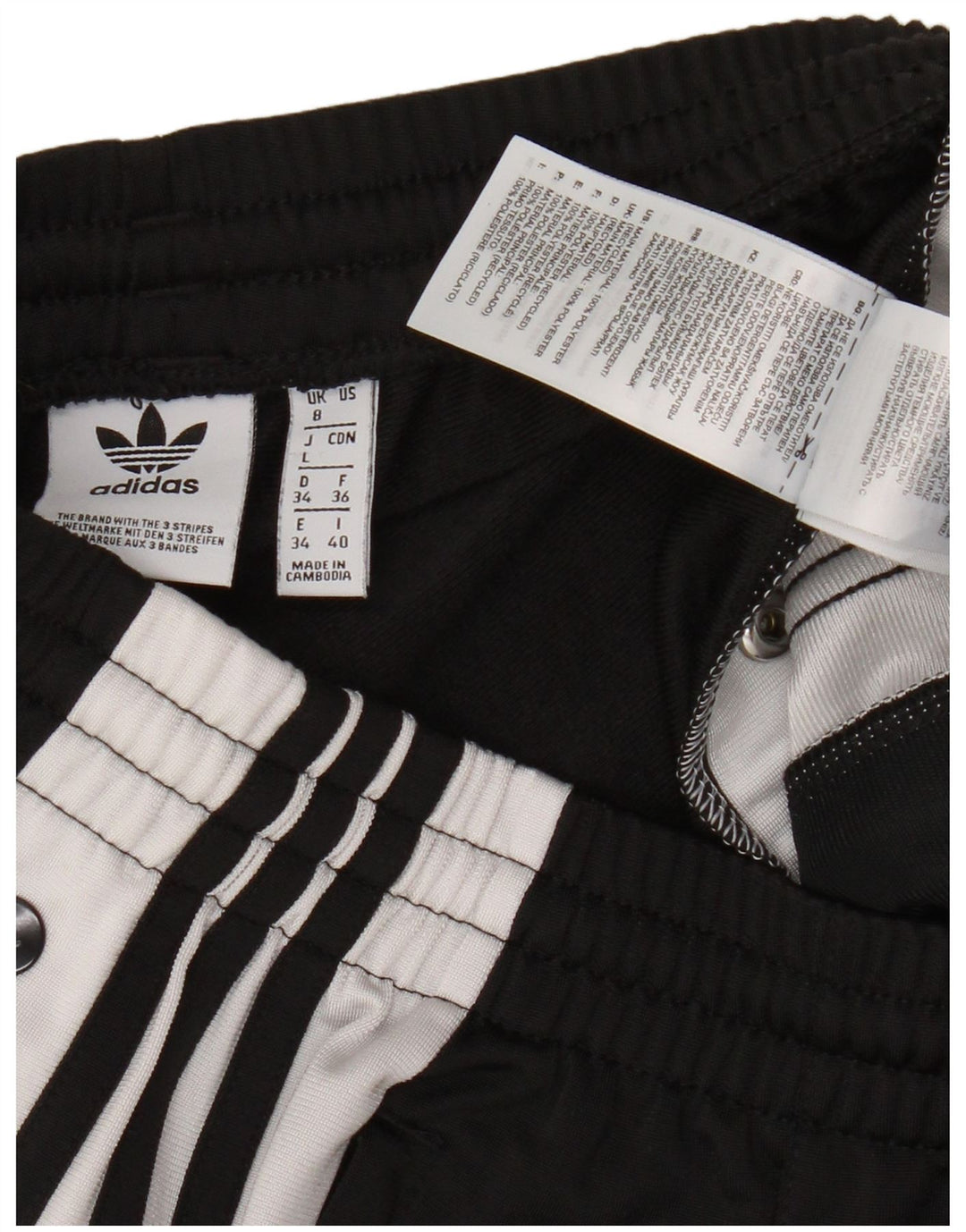 Calça de treino feminina Adidas UK 8 pequena preta colorblock poliéster