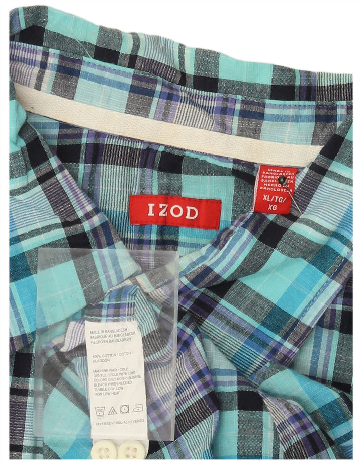 Camisa masculina de manga curta Izod XL turquesa xadrez algodão