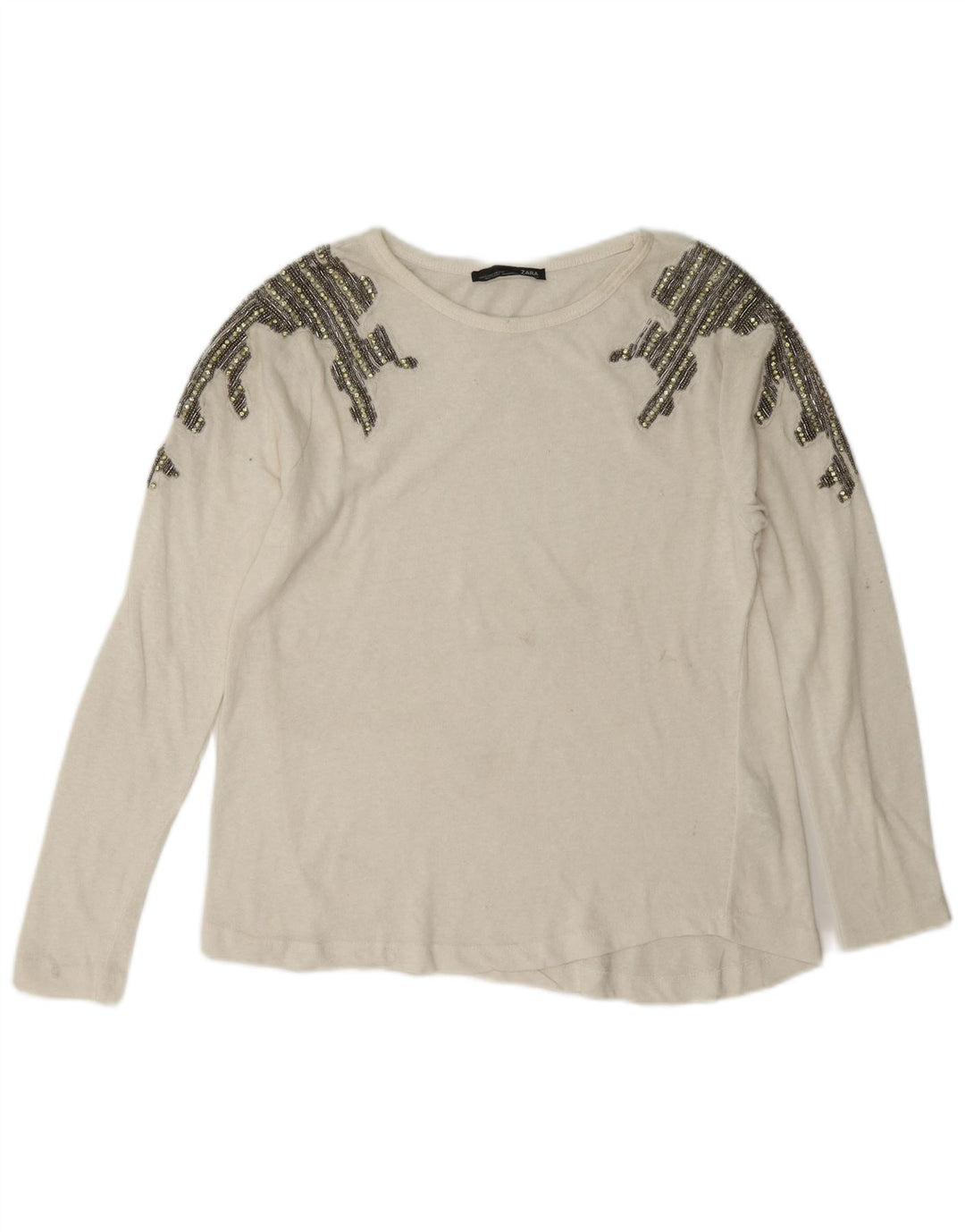 Top feminino Zara manga comprida UK 10 pequeno algodão branco