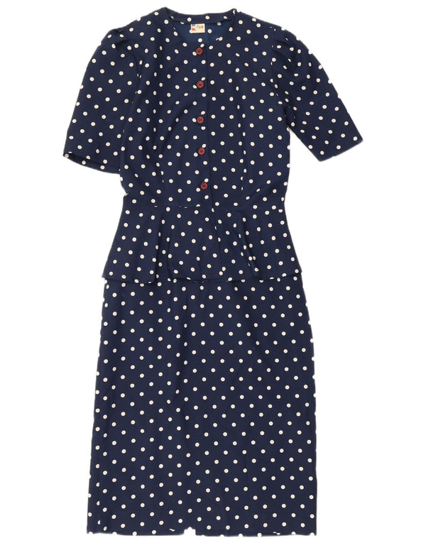 Vestido peplum feminino vintage IT 42 poliéster de bolinhas azul marinho médio