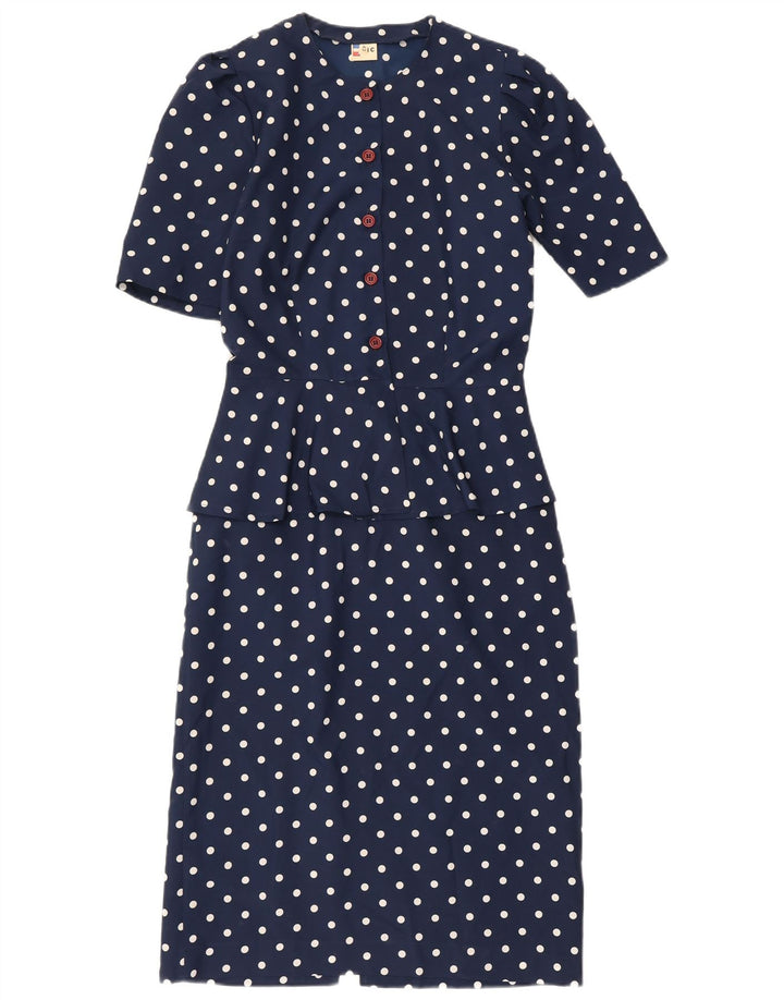 Vestido peplum feminino vintage IT 42 poliéster de bolinhas azul marinho médio