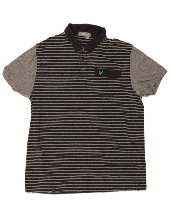 Camisa polo masculina Lyle & Scott XL algodão listrado cinza