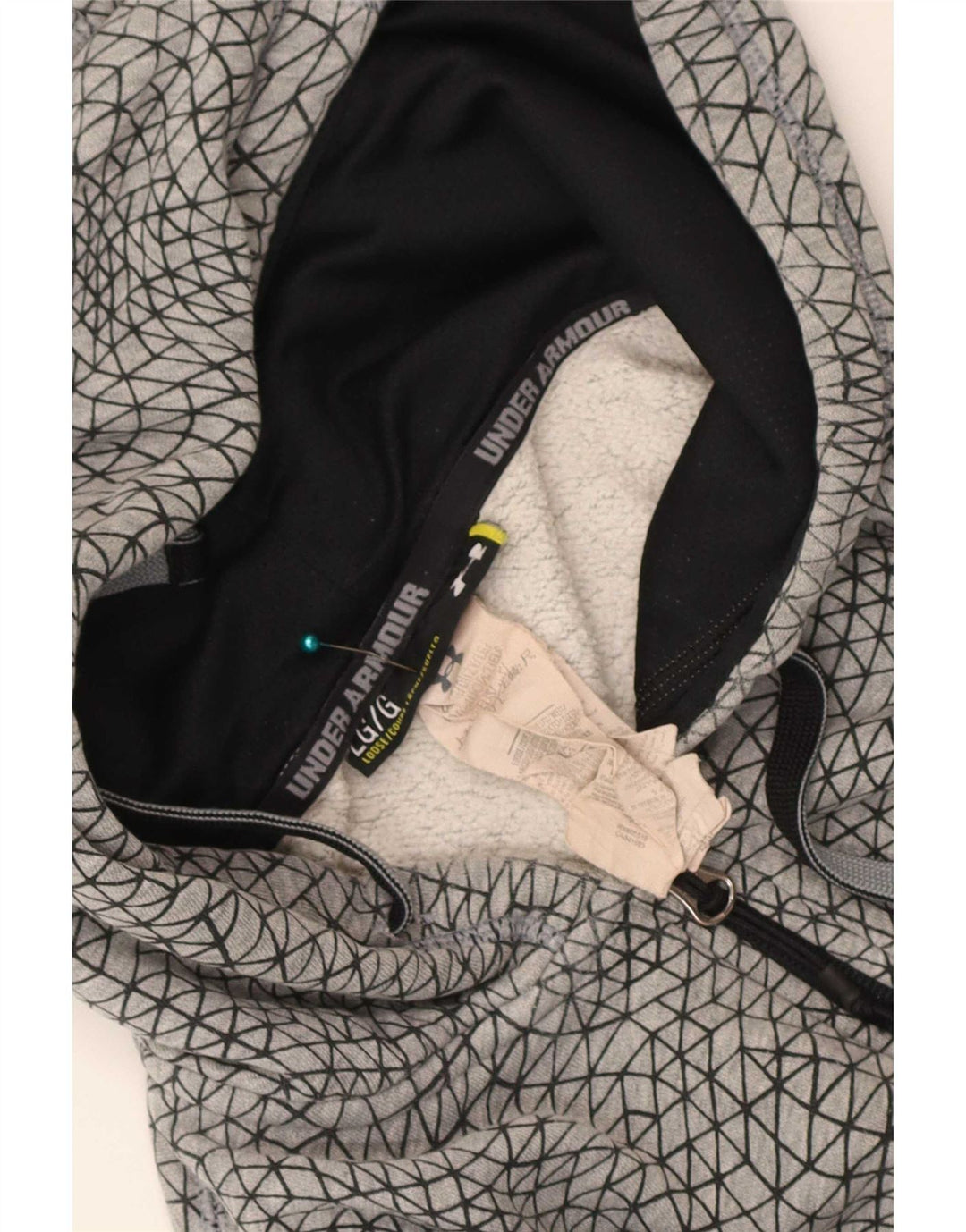 Suéter masculino Under Armour com capuz e zíper grande cinza geométrico