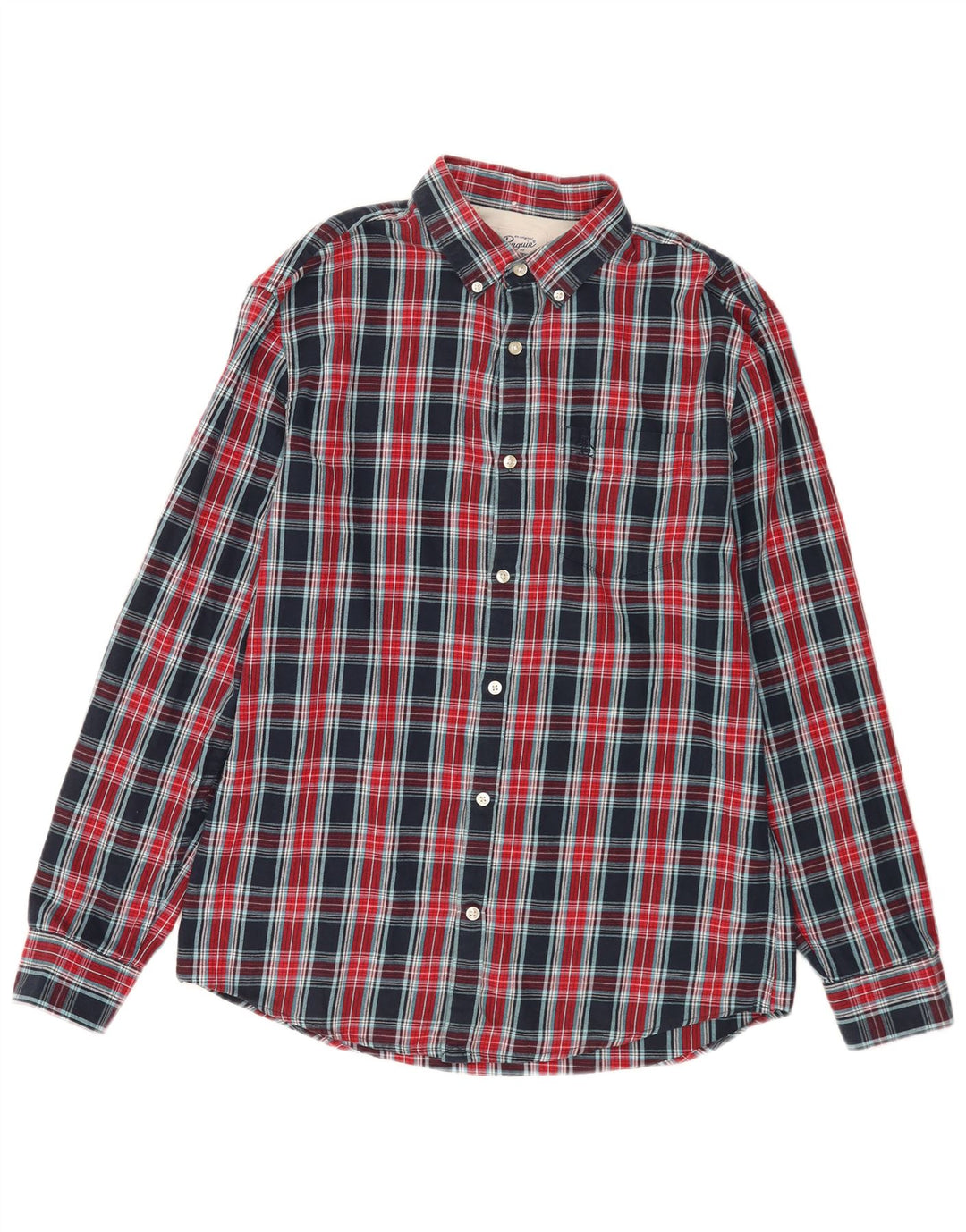 Camisa masculina Pinguim de algodão xadrez azul marinho médio