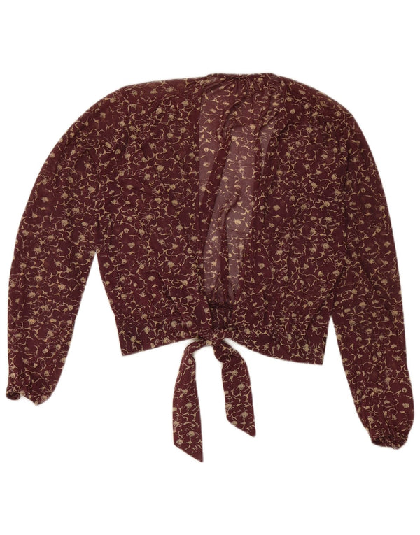 Vintage Womens Crop Padrão Abstrato Wrap Cardigan Top UK 10 Pequeno Roxo